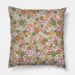 Boho Daisy Flowers 70s Groovy Floral Pillow