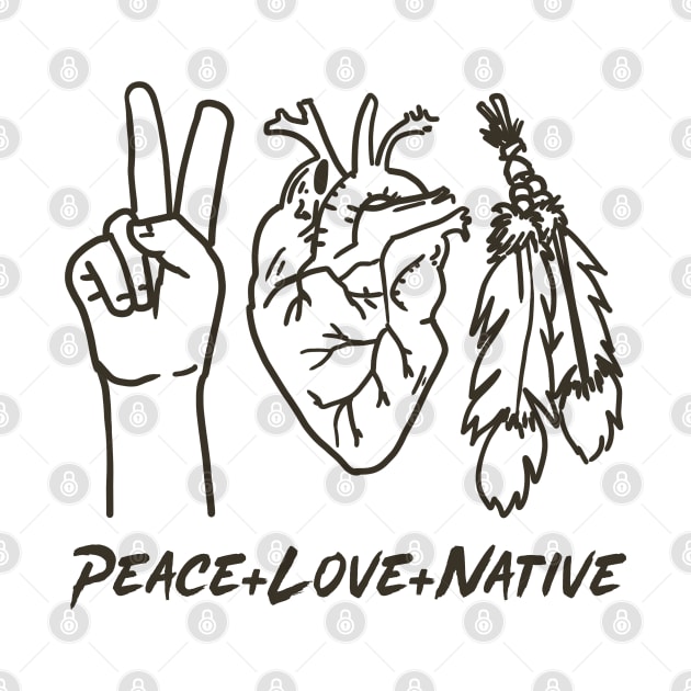 Peace Love Native with Text Black Print by Eyanosa