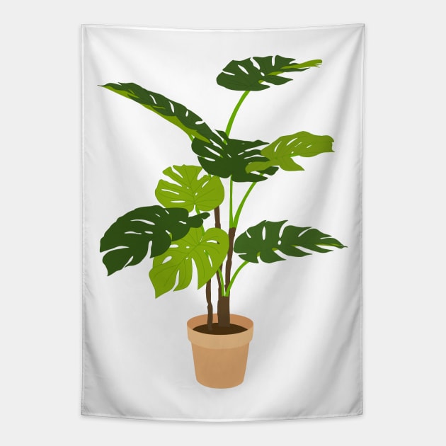 Potted Monstera Plant Orange Tapestry by Gold Star Creative