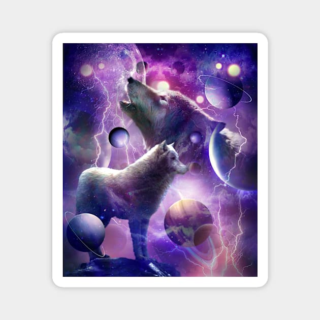 Cosmic Wolf Howling At Moon In Space Magnet by Random Galaxy