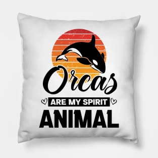 Orcas Are My Spirit Animal Retro Sunset Funny Orca Whale quote Pillow