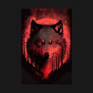 Cool Wolf portrait with red glow T-Shirt