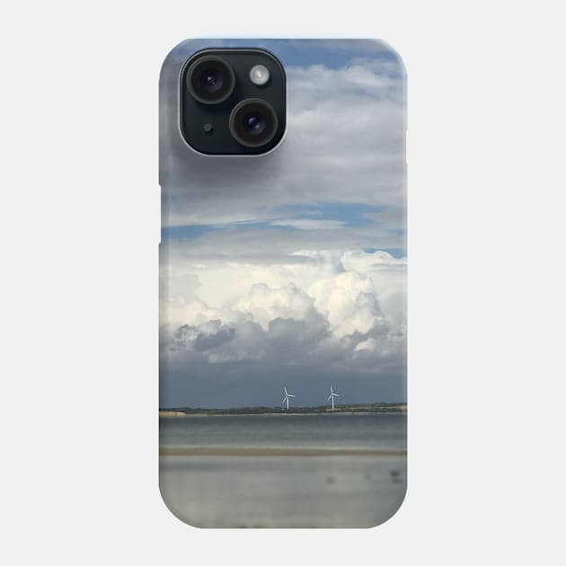 Relaxing view on Baltic seascape with thick cumulus cloud horizon and two power wind turbines in background Phone Case by Khala