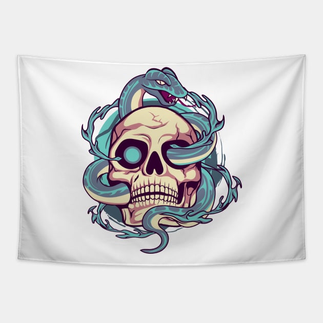 Skull Snake Tapestry by DionArts