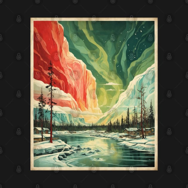 Yellowknife Canada Aurora Borealis Vintage Poster Tourism Art by TravelersGems