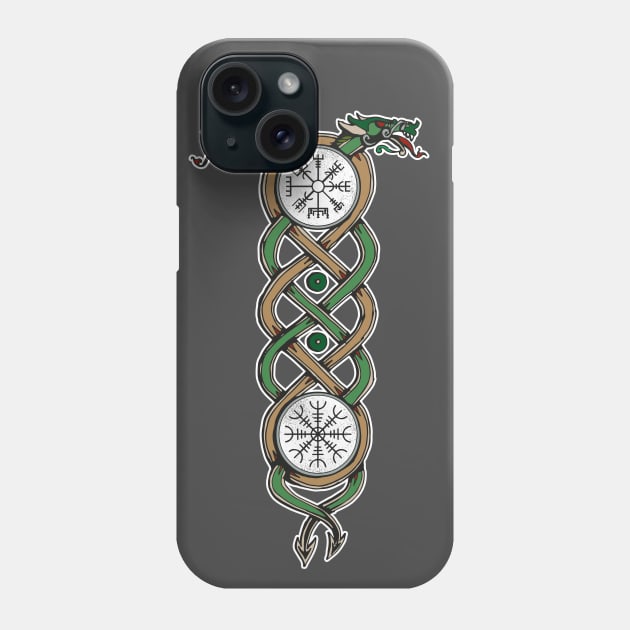 Dragons Celtic Knotwork Viking Talisman Gift Leather Band Phone Case by JaJoFo