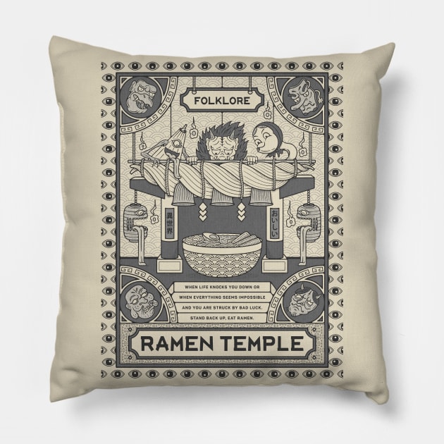 Ramen Temple Folklore Pillow by RyanRagnini