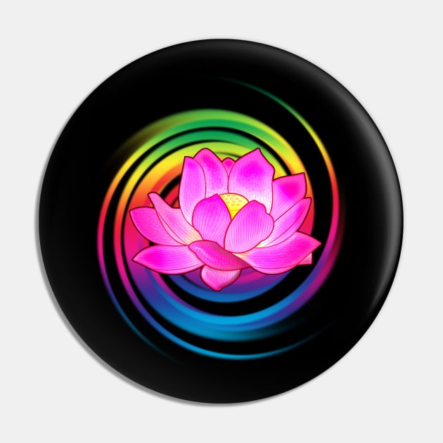 Lotus Flower with Rainbow Spiral Pin by PenguinCornerStore