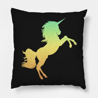 Bright Yellow Orange Ombre Faux Glitter Unicorn Pillow