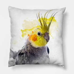 Aquarell Watercolor Splatter Cockatiel Parrot Pillow