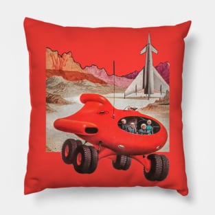 Red Spaceship Exploration Planet Rocket Astronauts Science Fiction Comic Pillow
