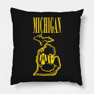 Michigan Grunge Smiling Face Black Background Pillow