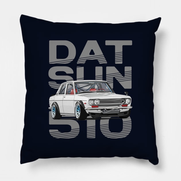 Drive The Classic Car - Datsun 510 (White) - Datsun Pillow by Ajie Negara