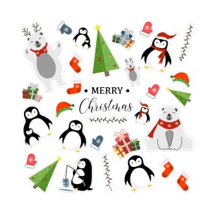 Merry Christmas drawings stickers set transparent background T-Shirt