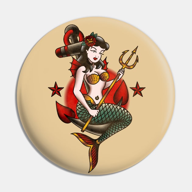 American Traditional Mermaid Pin by OldSalt