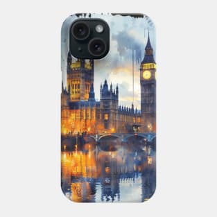 London Landmarks Night Scenery UK Historical Buildings Phone Case