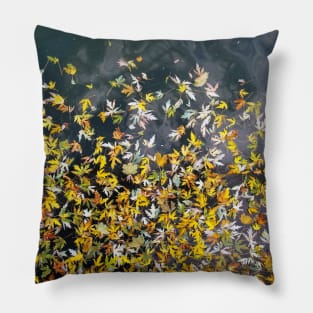 Golden autumn leaves falling on water Pillow