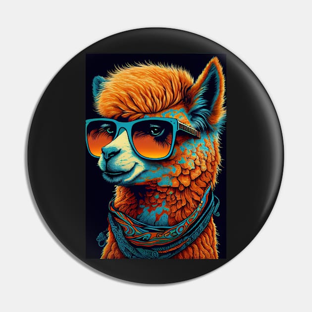 Alpaca Wearing Sunglasses and Bandana Pin by dholzric