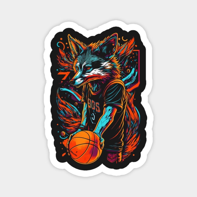 Neon Fox Basketball Player Retro 80s Ball Sports Magnet by Cheesybee