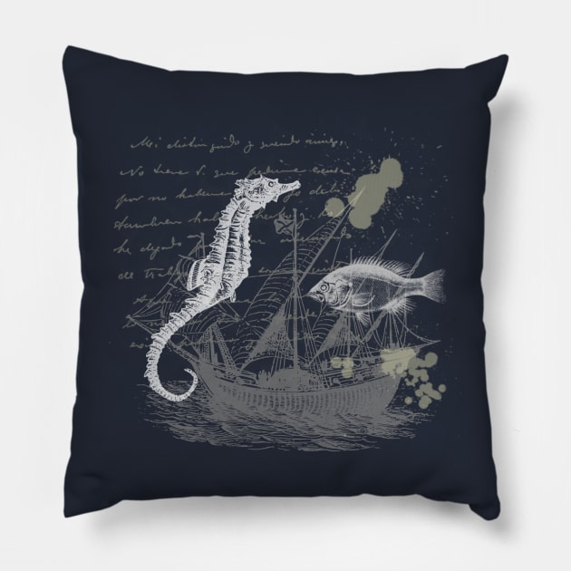 Vintage, Steampunk Seahorse Pillow by Unelmoija