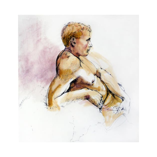 Male nude, portrait in ink and wash by rozmcq