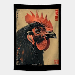 Retro Japanese-style chicken poster Tapestry