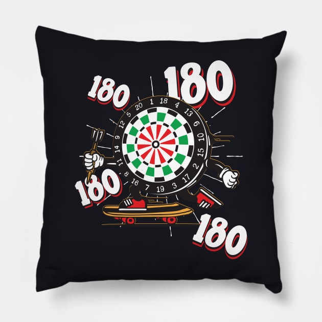 Darts Dartboard 180 Cartoon Pillow by Foxxy Merch