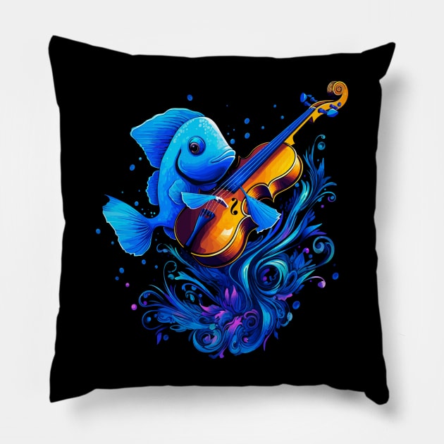 Blue Tang Playing Violin Pillow by JH Mart