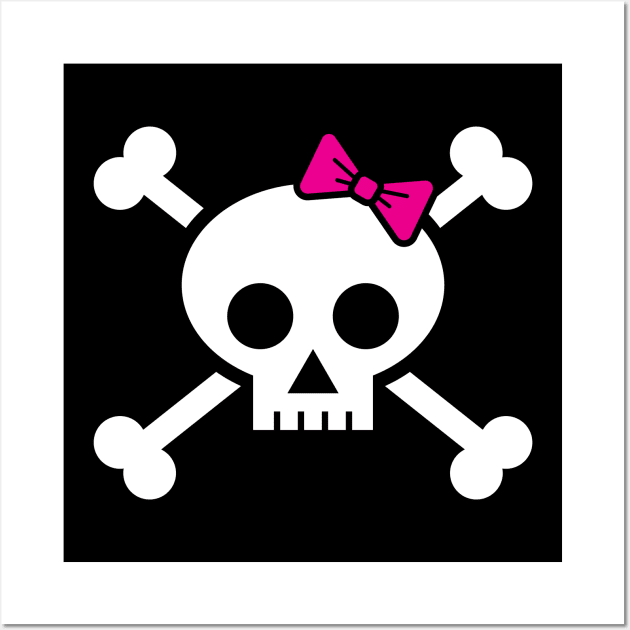 Female pirate skull and bones with pink ribbon hair bow