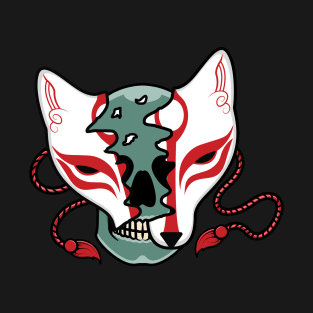 Japanese kitsune mask with skull T-Shirt