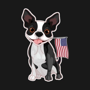 American Flag Boston Terrier Dog Love T-Shirt