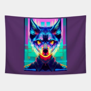 Cyberpunk Wolf Man Glitch Husky Tapestry