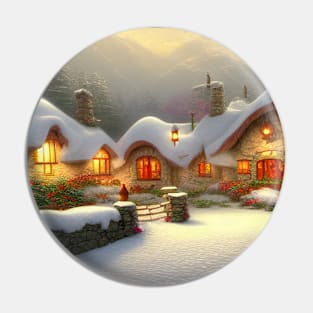 Magical Fantasy House with Lights in a Snowy Scene, Fantasy Cottagecore artwork Pin