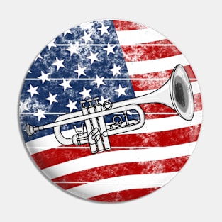 Trumpet USA Flag Trumpeter Brass Musician 4th July Pin