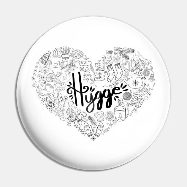 Hygge Heart - Black Line Art Pin by EcoElsa