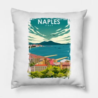 Naples Italy Vintage Colorful Minimal Retro Travel Poster Pillow