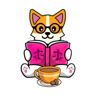 Cute Kawaii Corgi with coffee reading social justice book T-Shirt