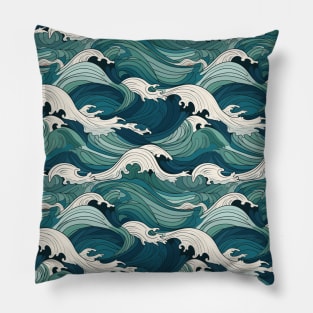 Ephemeral Crests: Hokusai Waves Reimagined Pillow