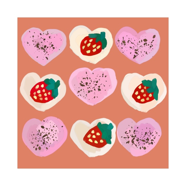 Pink Chocolate and Vanilla Strawberry Heart Cookies - Cute Kawaii Naive Nursery Baby Art by BonBonBunny