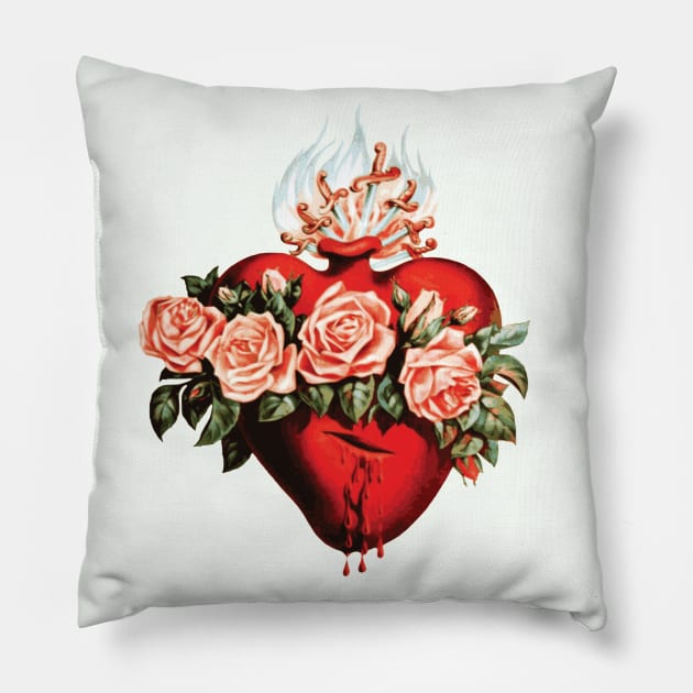 Immaculate Heart of Mary Vintage Pillow by Beltschazar
