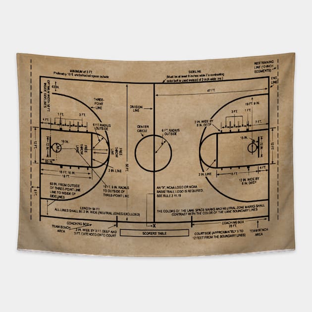 Basketball Lover Gift Idea - Court Dimensions Patent Tapestry by MadebyDesign