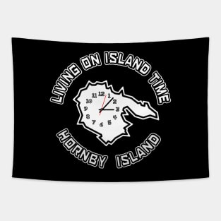 Hornby Island BC with Text - Living on Island Time with White Clock - Hornby Island Tapestry