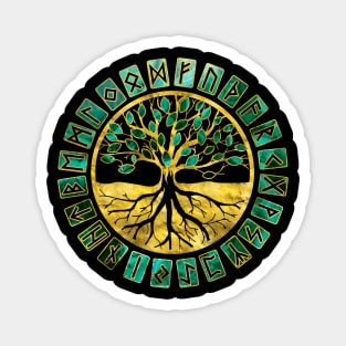 Tree of life  -Yggdrasil and  Runes alphabet Magnet