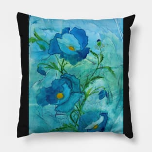 Blue Poppies Watercolor Pillow