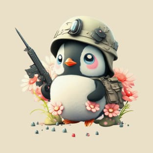 The clever penguin in military uniform with helmet and weapon T-Shirt