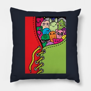 doodle monsters hiding in sneaker Pillow