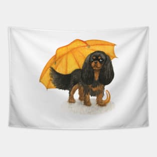 Cavalier King Charles Spaniel - Yellow Umbrella Black and Tan Tapestry