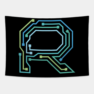 Alphabet R Circuit Typography Design Tapestry