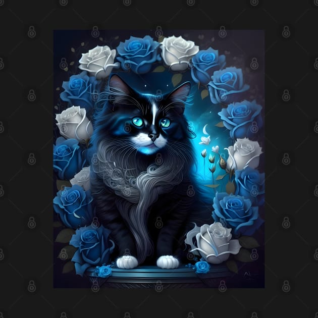 Cat with Roses - Modern digital art by Ai-michiart