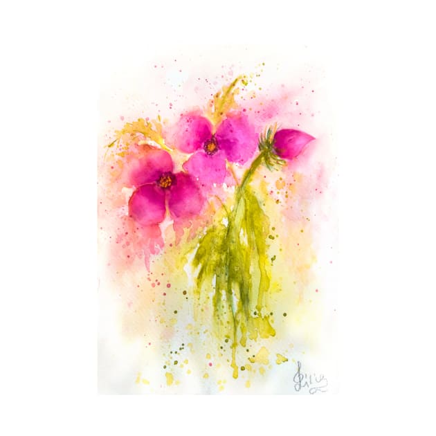 Pink Flowers watercolor by redwitchart